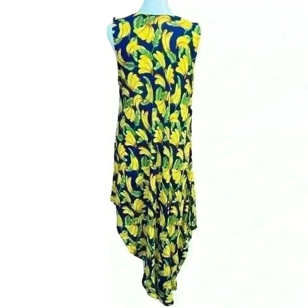 RARE VTG Jessica Taylor one size blue banana print swim cover up asymmetrical - Picture 3 of 8